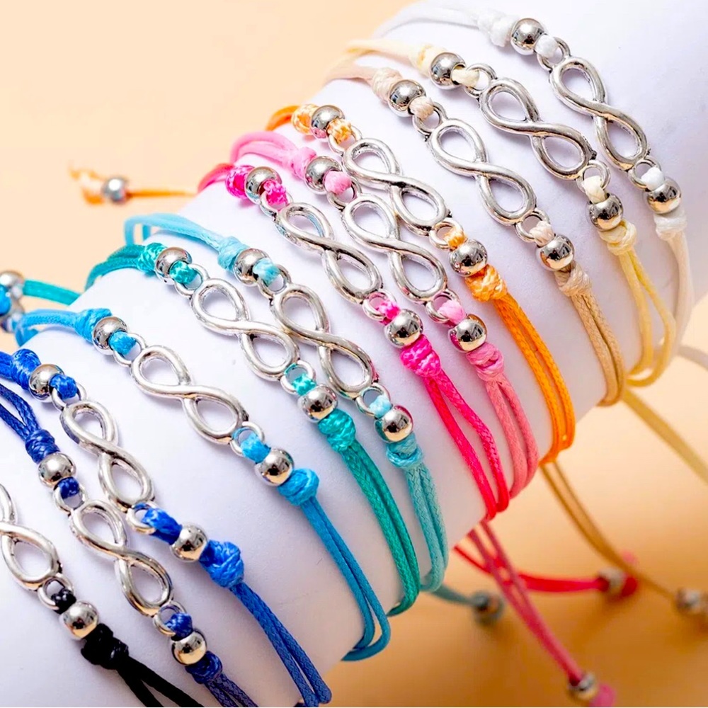12pc Infinity Cord Bracelet Adjustable - Alloy/Polyester